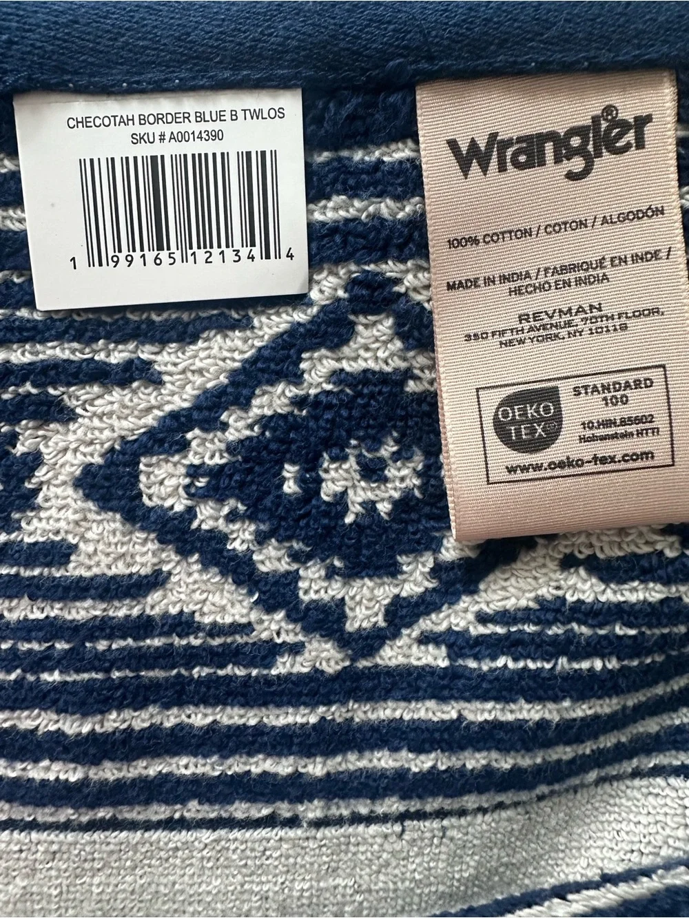Wrangler Bath Towels Set of 2 Navy Blue Southwestern Aztec Bath Towels 28x54 NWT